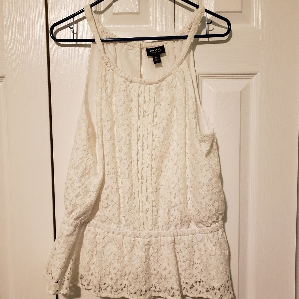 Ruffled white tank top